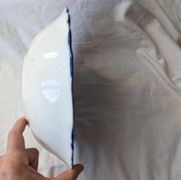 Antique Upper Hanley England Dahlia Flow Blue Floral Round Vegetable Bowl - Picture 16 of 16